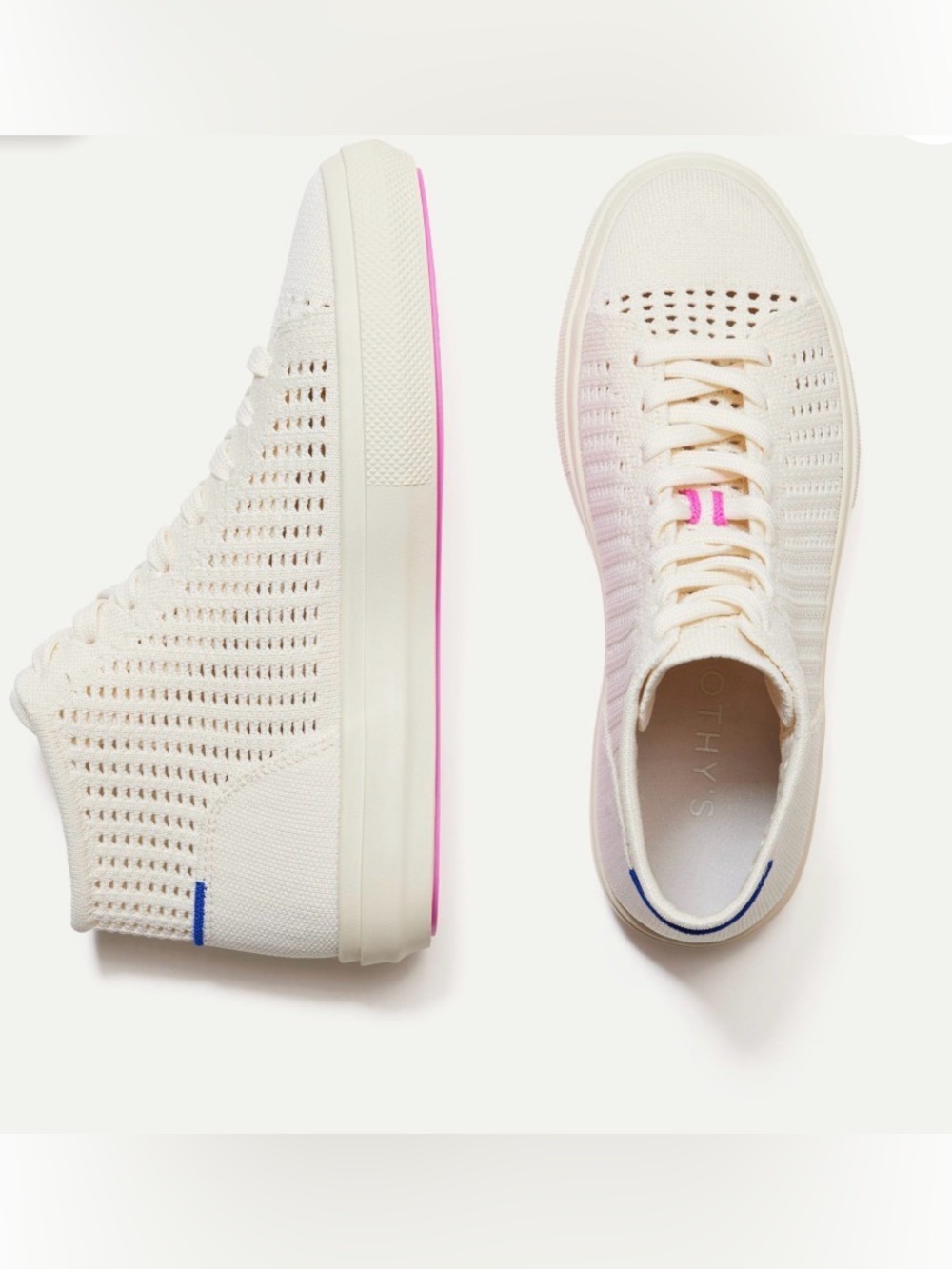 NEW Rothy’s Women’s High Top Sneaker in Courtside White Cream 8.5 mesh washable
